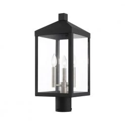 Nyack 3 Light Black with Brushed Nickel Cluster Outdoor Post Top Lantern by Livex Lighting -Livex Lighting shop black livex lighting post light sets 20592 04 fa 1000