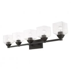 Aragon 42 in. 5-Light Black Vanity Light with Clear Seeded Glass by Livex Lighting -Livex Lighting shop black livex lighting vanity lighting 10385 04 44 1000