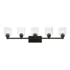 Aragon 42 in. 5-Light Black Vanity Light with Clear Seeded Glass by Livex Lighting -Livex Lighting shop black livex lighting vanity lighting 10385 04 4f 1000