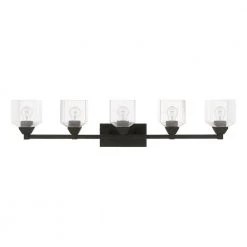 Aragon 42 in. 5-Light Black Vanity Light with Clear Seeded Glass by Livex Lighting
