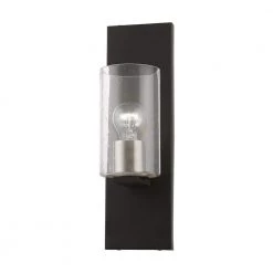 Zurich 1-Light Black Wall Sconce with Clear Seeded Glass and Brushed Nickel Accent by Livex Lighting 19 Zurich 1-Light Black Wall Sconce with Clear Seeded Glass and Brushed Nickel Accent by Livex Lighting -Livex Lighting shop black livex lighting vanity lighting 18471 04 44 1000