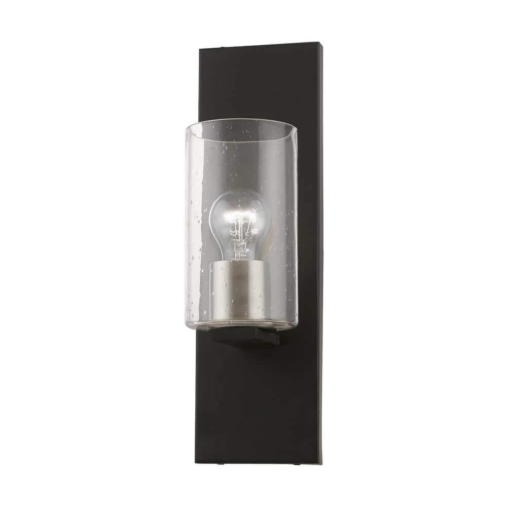 Zurich 1-Light Black Wall Sconce with Clear Seeded Glass and Brushed Nickel Accent by Livex Lighting 8 Zurich 1-Light Black Wall Sconce with Clear Seeded Glass and Brushed Nickel Accent by Livex Lighting - Image 8