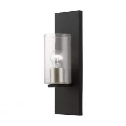 Zurich 1-Light Black Wall Sconce with Clear Seeded Glass and Brushed Nickel Accent by Livex Lighting