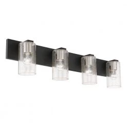Zurich 35.5 in. 4-Light Black Vanity Light with Brushed Nickel Accents and Clear Seeded Glass Shades by Livex Lighting -Livex Lighting shop black livex lighting vanity lighting 18474 04 1f 1000