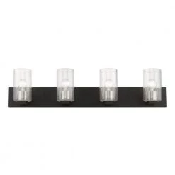 Zurich 35.5 in. 4-Light Black Vanity Light with Brushed Nickel Accents and Clear Seeded Glass Shades by Livex Lighting
