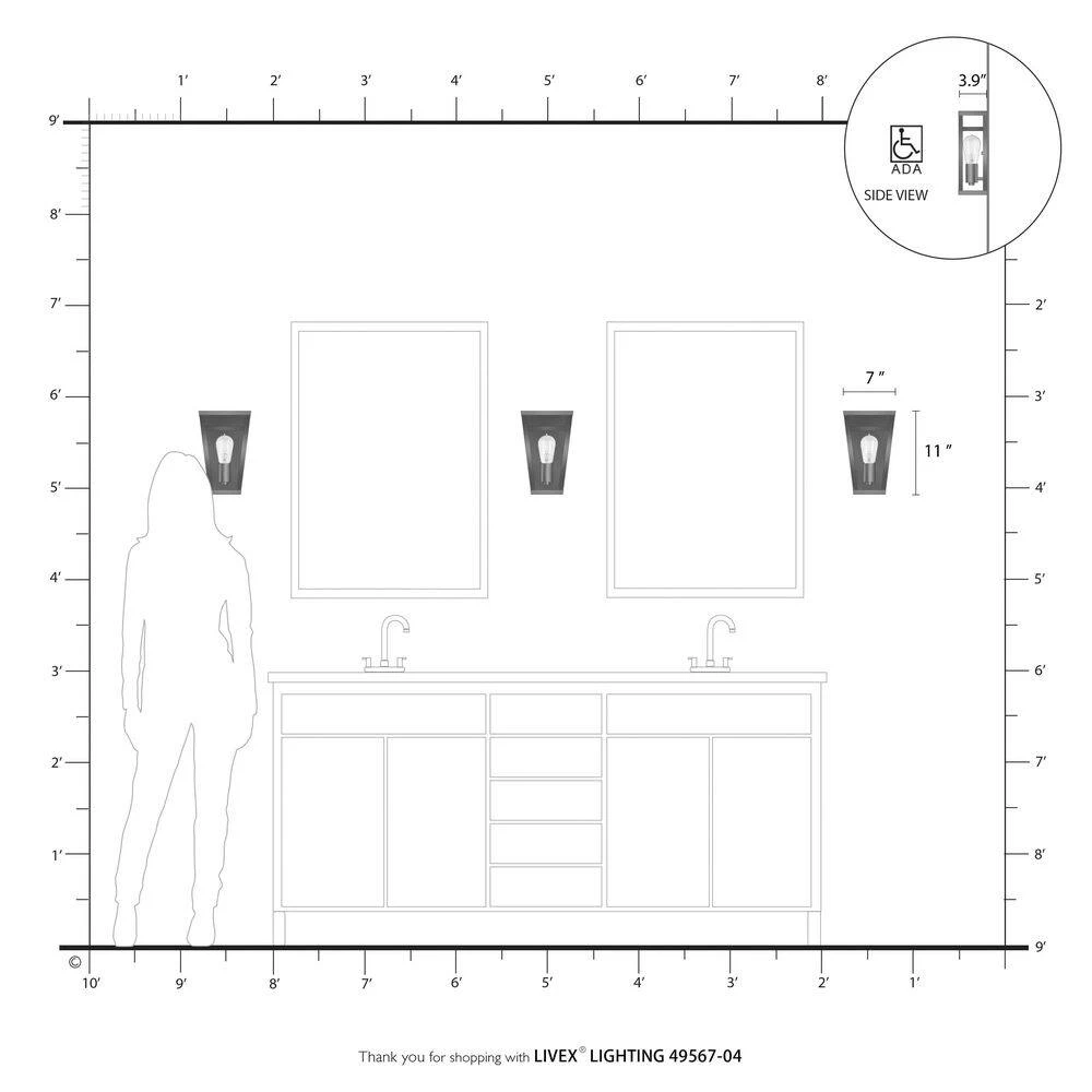 Schofield 7 in. 1-Light Black ADA Sconce with Brushed Nickel Accents by Livex Lighting 2 Schofield 7 in. 1-Light Black ADA Sconce with Brushed Nickel Accents by Livex Lighting - Image 2