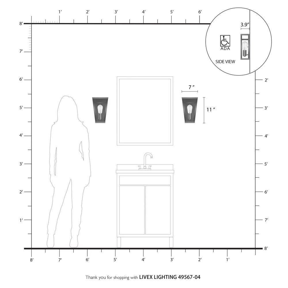 Schofield 7 in. 1-Light Black ADA Sconce with Brushed Nickel Accents by Livex Lighting 10 Schofield 7 in. 1-Light Black ADA Sconce with Brushed Nickel Accents by Livex Lighting - Image 10