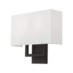 Pierson 13 in. 2-Light Black ADA Sconce with Off-White Fabric Shade by Livex Lighting -Livex Lighting shop black livex lighting vanity lighting 50990 04 44 1000