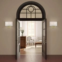 Pierson 13 in. 2-Light Antique Brass ADA Sconce with Oatmeal Color Fabric Shade by Livex Lighting -Livex Lighting shop black livex lighting vanity lighting 50994 01 fa 1000