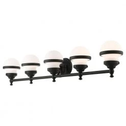 Oldwick 5 Light Black Vanity Sconce by Livex Lighting -Livex Lighting shop black livex lighting vanity lighting 5715 04 44 1000