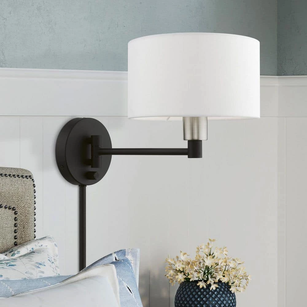 Black Hardwired/Plug-In Swing Arm Wall Lamp by Livex Lighting 2 Black Hardwired/Plug-In Swing Arm Wall Lamp by Livex Lighting - Image 2