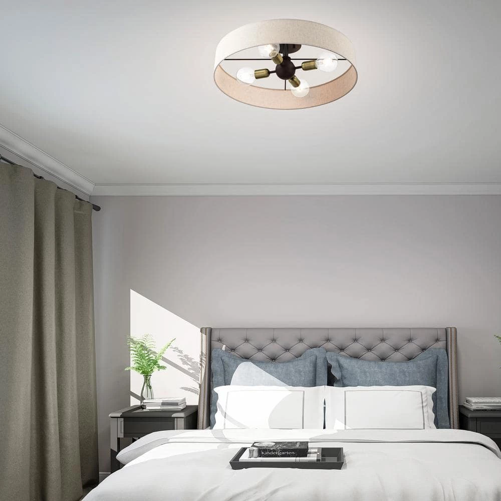 Venlo 4 Light Bronze with Antique Brass Accents Semi Flush Mount by Livex Lighting 3 Venlo 4 Light Bronze with Antique Brass Accents Semi Flush Mount by Livex Lighting - Image 3