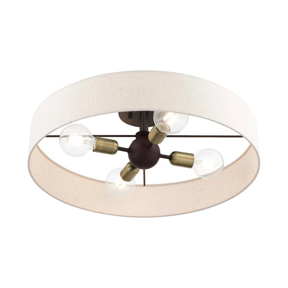 Venlo 4 Light Bronze with Antique Brass Accents Semi Flush Mount by Livex Lighting 9 Venlo 4 Light Bronze with Antique Brass Accents Semi Flush Mount by Livex Lighting - Image 9