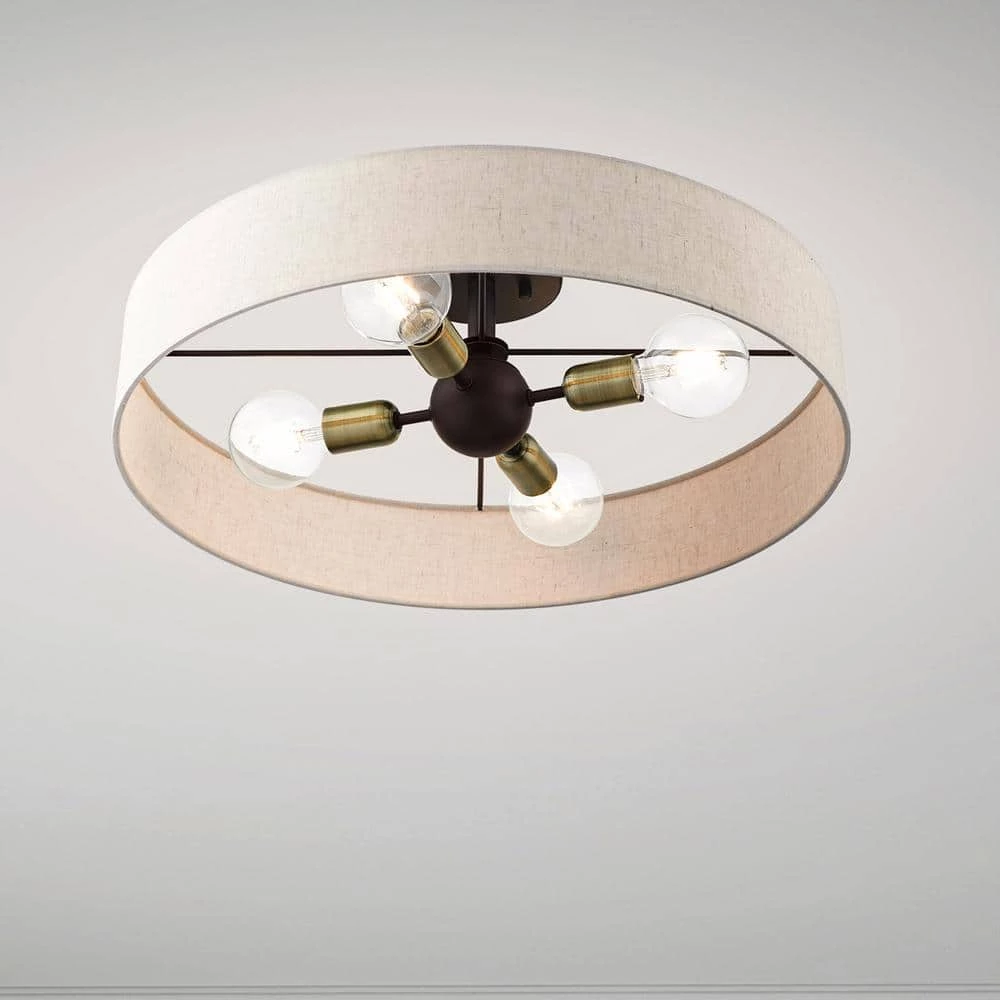 Venlo 4 Light Bronze with Antique Brass Accents Semi Flush Mount by Livex Lighting 2 Venlo 4 Light Bronze with Antique Brass Accents Semi Flush Mount by Livex Lighting - Image 2