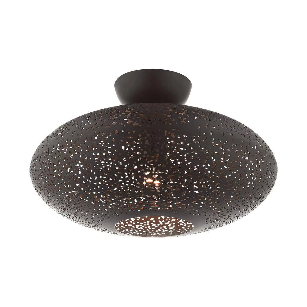 Charlton 1 Light Bronze with Antique Brass Accents Semi Flush Mount by Livex Lighting 8 Charlton 1 Light Bronze with Antique Brass Accents Semi Flush Mount by Livex Lighting - Image 8