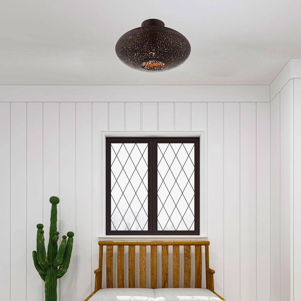 Charlton 1 Light Bronze with Antique Brass Accents Semi Flush Mount by Livex Lighting 3 Charlton 1 Light Bronze with Antique Brass Accents Semi Flush Mount by Livex Lighting - Image 3