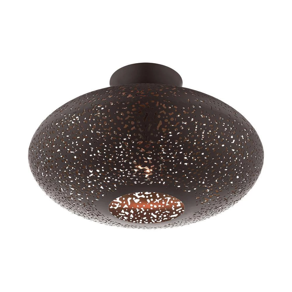 Charlton 1 Light Bronze with Antique Brass Accents Semi Flush Mount by Livex Lighting 9 Charlton 1 Light Bronze with Antique Brass Accents Semi Flush Mount by Livex Lighting - Image 9