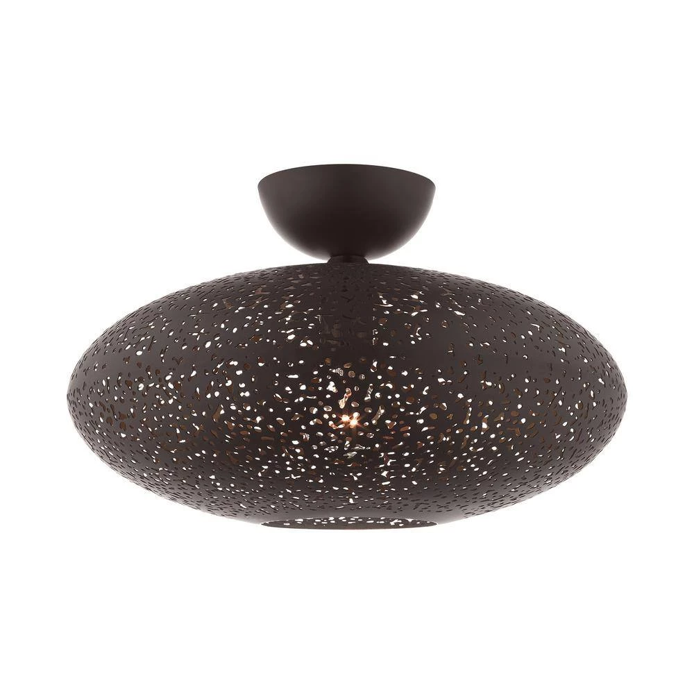 Charlton 1 Light Bronze with Antique Brass Accents Semi Flush Mount by Livex Lighting 7 Charlton 1 Light Bronze with Antique Brass Accents Semi Flush Mount by Livex Lighting - Image 7