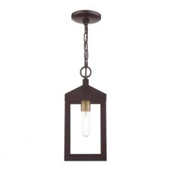 Nyack 1 Light Bronze with Antique Brass Cluser Outdoor Pendant Lantern by Livex Lighting -Livex Lighting shop bronze livex lighting outdoor pendant lights 20591 07 4f 1000