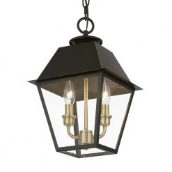 Wentworth 2-Light Bronze Outdoor Medium Pendant Lantern with Antique Brass Cluster by Livex Lighting -Livex Lighting shop bronze livex lighting outdoor pendant lights 27217 07 1f 1000