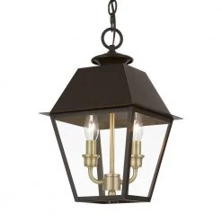 Wentworth 2-Light Bronze Outdoor Medium Pendant Lantern with Antique Brass Cluster by Livex Lighting -Livex Lighting shop bronze livex lighting outdoor pendant lights 27217 07 4f 1000