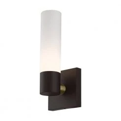 Aero 4.5 in. 1-Light Bronze ADA Wall Sconce with Hand Blown Satin Opal White Twist Lock Glass by Livex Lighting -Livex Lighting shop bronze livex lighting vanity lighting 10101 07 44 1000
