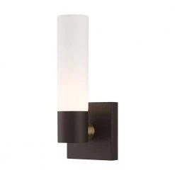 Aero 4.5 in. 1-Light Bronze ADA Wall Sconce with Hand Blown Satin Opal White Twist Lock Glass by Livex Lighting