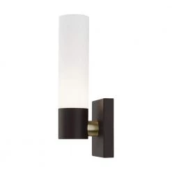 Aero 4.5 in. 1-Light Bronze ADA Wall Sconce with Hand Blown Satin Opal White Twist Lock Glass by Livex Lighting -Livex Lighting shop bronze livex lighting vanity lighting 10101 07 fa 1000