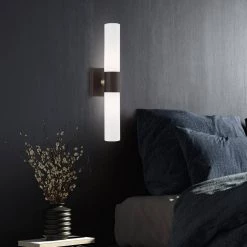 Aero 2 Light Bronze ADA Wall Sconce with Hand Blown Satin Opal White Twist Lock Glass by Livex Lighting -Livex Lighting shop bronze livex lighting vanity lighting 10102 07 40 1000