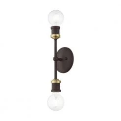 Lansdale 2-Light Bronze ADA Vanity Sconce with Antique Brass Accents by Livex Lighting -Livex Lighting shop bronze livex lighting vanity lighting 14422 07 1f 1000
