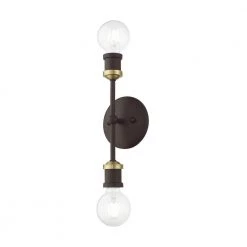 Lansdale 2-Light Bronze ADA Vanity Sconce with Antique Brass Accents by Livex Lighting -Livex Lighting shop bronze livex lighting vanity lighting 14422 07 4f 1000