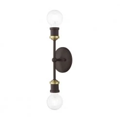 Lansdale 2-Light Bronze ADA Vanity Sconce with Antique Brass Accents by Livex Lighting