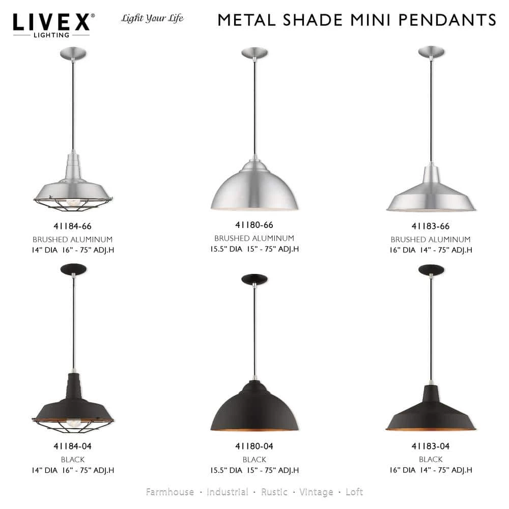 Metal Shade Mini Pendants 1 Light Brushed Aluminum Mini Pendant by Livex Lighting 10 Metal Shade Mini Pendants 1 Light Brushed Aluminum Mini Pendant by Livex Lighting - Image 10