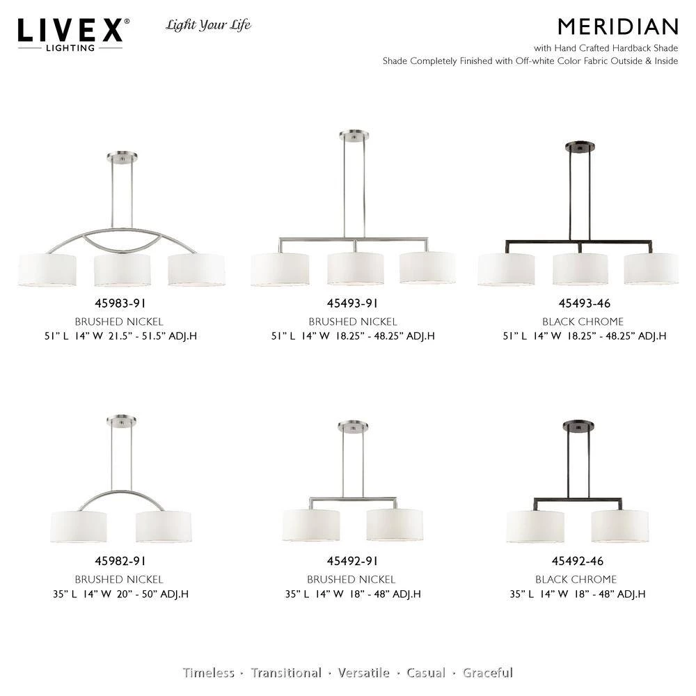 Meridian 3 Light Brushed Nickel Linear Chandelier by Livex Lighting 11 Meridian 3 Light Brushed Nickel Linear Chandelier by Livex Lighting - Image 11