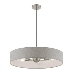 Elmhurst 5-Light Brushed Nickel Large Hardback Drum Pendant with Urban Gray Fabric Shade with White Fabric Inside by Livex Lighting -Livex Lighting shop brushed nickel livex lighting chandeliers 46145 91 4f 1000