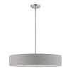 Elmhurst 5-Light Brushed Nickel Large Hardback Drum Pendant with Urban Gray Fabric Shade with White Fabric Inside by Livex Lighting