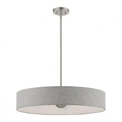 Elmhurst 5-Light Brushed Nickel Large Hardback Drum Pendant with Urban Gray Fabric Shade with White Fabric Inside by Livex Lighting -Livex Lighting shop brushed nickel livex lighting chandeliers 46145 91 c3 1000