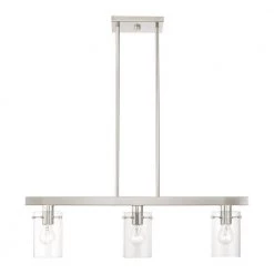 Munich 3-Light Brushed Nickel Linear Chandelier with Clear Glass Shades by Livex Lighting