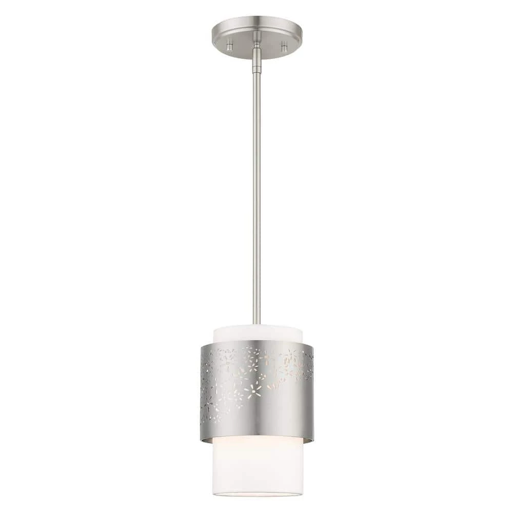 Noria 1 Light Brushed Nickel Pendant by Livex Lighting 1 Noria 1 Light Brushed Nickel Pendant by Livex Lighting