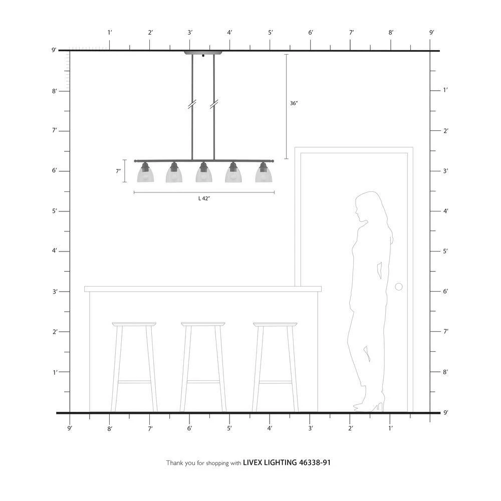 Montgomery 5 Light Brushed Nickel Linear Chandelier by Livex Lighting 4 Montgomery 5 Light Brushed Nickel Linear Chandelier by Livex Lighting - Image 4
