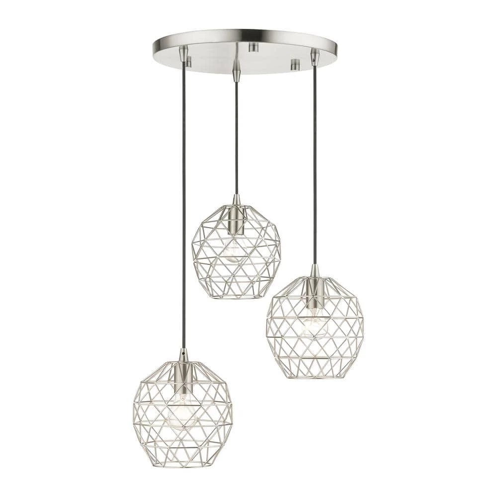 Geometrix 3 Light Brushed Nickel Pendant by Livex Lighting 1 Geometrix 3 Light Brushed Nickel Pendant by Livex Lighting