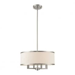 Park 4-Light Brushed Nickel Chandelier with Hand Crafted Off-White Fabric Hardback Shade by Livex Lighting