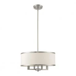Park 4-Light Brushed Nickel Chandelier with Hand Crafted Off-White Fabric Hardback Shade by Livex Lighting -Livex Lighting shop brushed nickel livex lighting chandeliers 62615 91 c3 1000