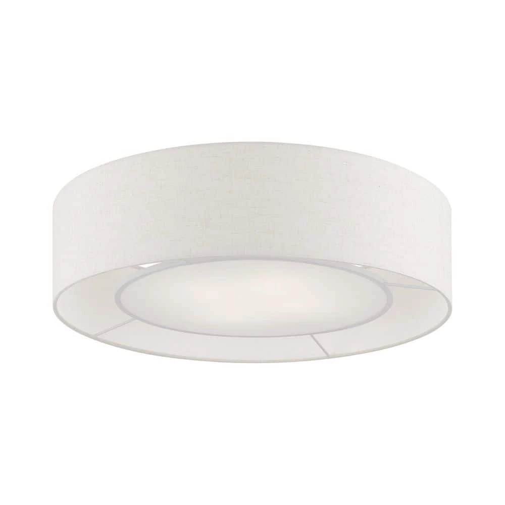 Ellsworth 21 in. 4-Light Brushed Nickel Semi-Flush Mount with Oatmeal Shade by Livex Lighting 5 Ellsworth 21 in. 4-Light Brushed Nickel Semi-Flush Mount with Oatmeal Shade by Livex Lighting - Image 5