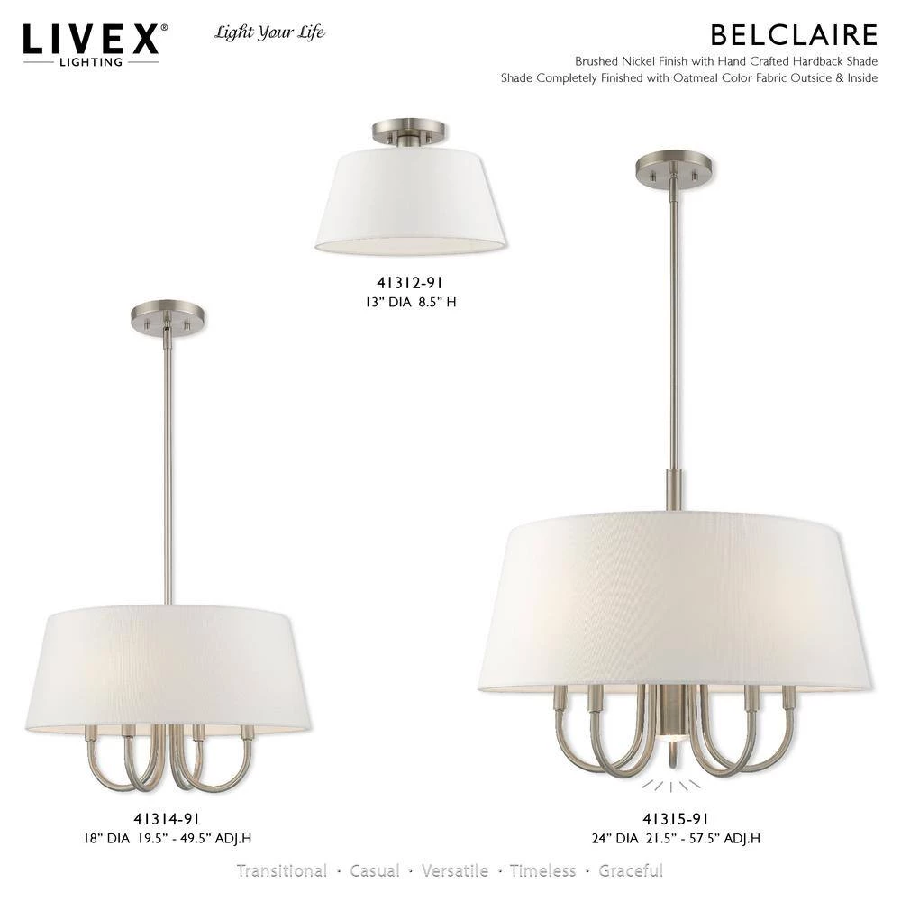 Belclaire 1 Light Brushed Nickel Semi Flush Mount by Livex Lighting 11 Belclaire 1 Light Brushed Nickel Semi Flush Mount by Livex Lighting - Image 11