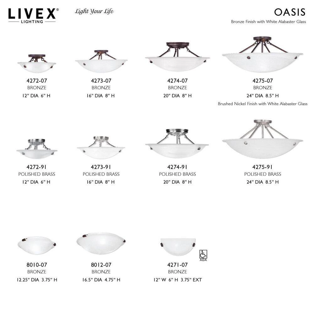 Oasis 3 Light Brushed Nickel Flush Mount by Livex Lighting 12 Oasis 3 Light Brushed Nickel Flush Mount by Livex Lighting - Image 12