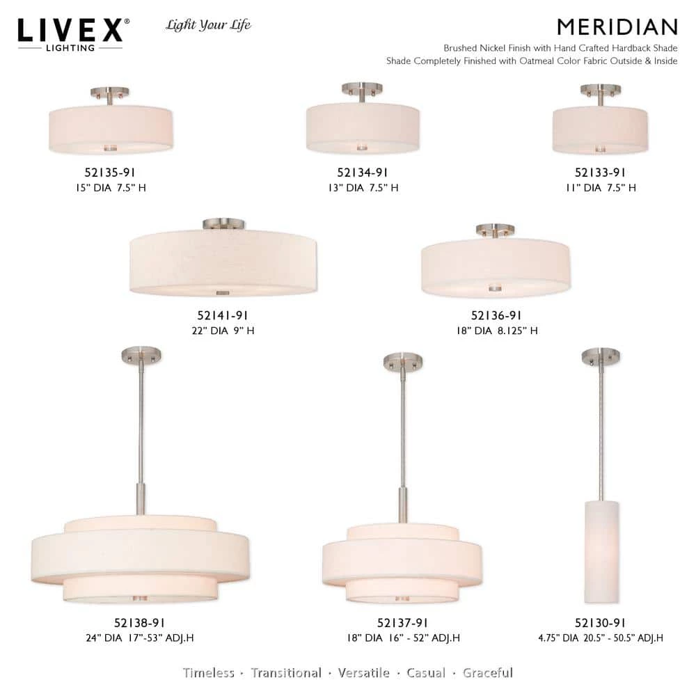 Meridian 6 Light Brushed Nickel Semi Flush Mount by Livex Lighting 11 Meridian 6 Light Brushed Nickel Semi Flush Mount by Livex Lighting - Image 11