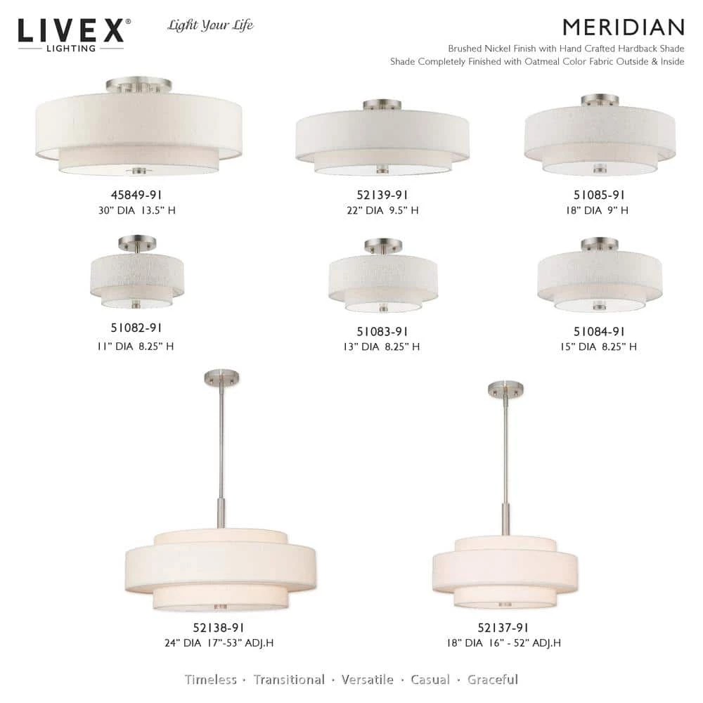 Meridian 6 Light Brushed Nickel Semi Flush Mount by Livex Lighting 10 Meridian 6 Light Brushed Nickel Semi Flush Mount by Livex Lighting - Image 10