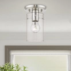Munich 5 in. 1-Light Brushed Nickel Semi-Flush Mount with Clear Glass by Livex Lighting 12 Munich 5 in. 1-Light Brushed Nickel Semi-Flush Mount with Clear Glass by Livex Lighting -Livex Lighting shop brushed nickel livex lighting flush mount lights 46150 91 40 1000