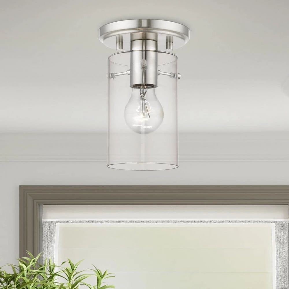 Munich 5 in. 1-Light Brushed Nickel Semi-Flush Mount with Clear Glass by Livex Lighting 3 Munich 5 in. 1-Light Brushed Nickel Semi-Flush Mount with Clear Glass by Livex Lighting - Image 3